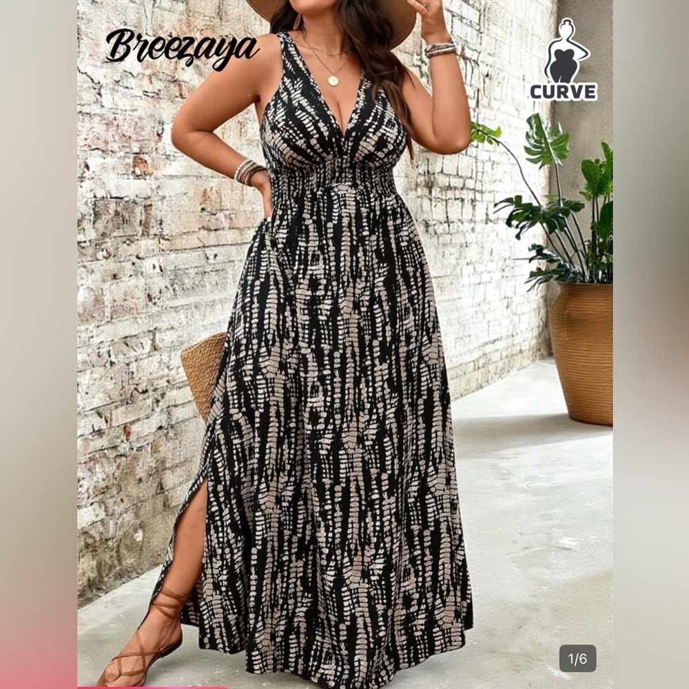 NWT Black & Cream Tie-Dye Maxi Dress